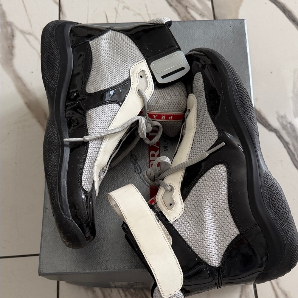 Men’s Prada Black, White, and Red High-Top Sneakers - Picture 3 of 3